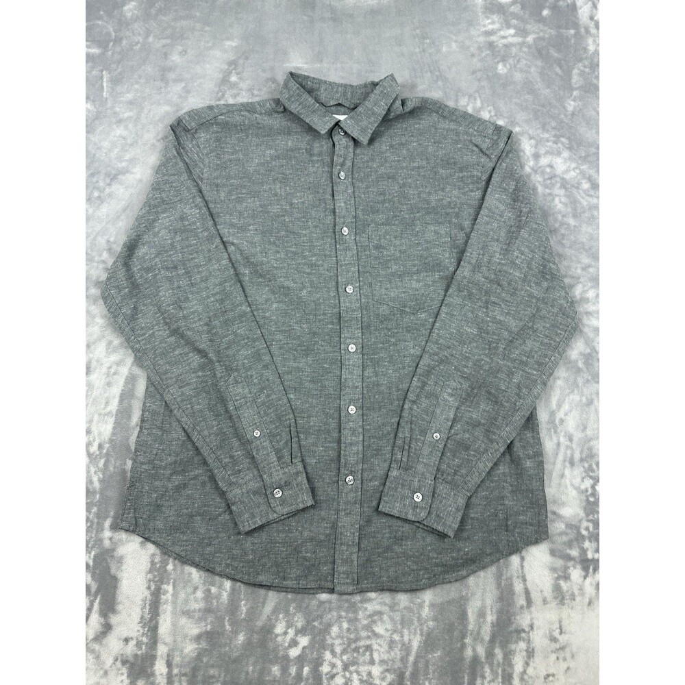 Old Navy Everyday Shirt Mens Size Large Gray Linen Blend Long Sleeve Button Up